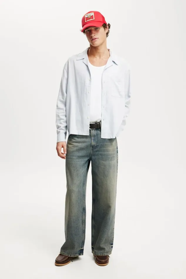 Cotton On Shirts and Polos Old Town Long Sleeve Shirt Sky Blue 8211 Men