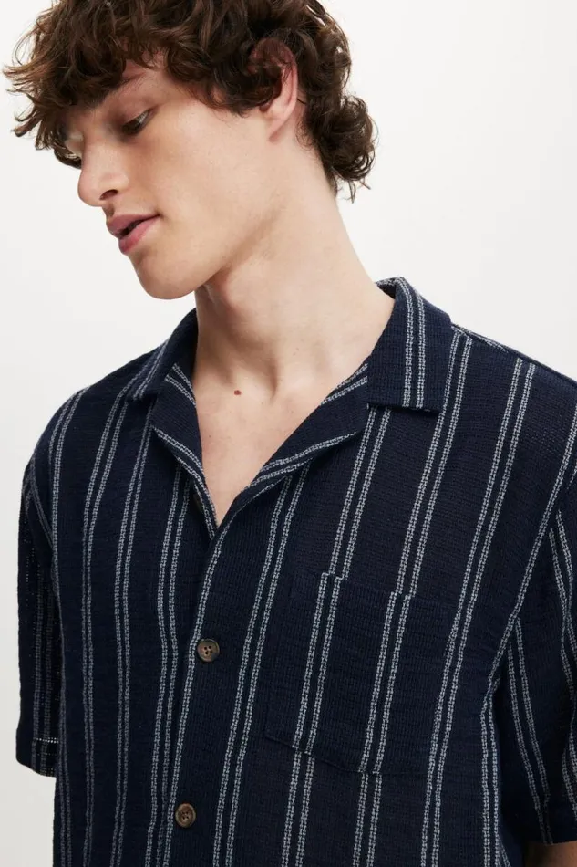 Cotton On Shirts and Polos Palma Short Sleeve Shirt Dark Blue Easy Stripe 8211 Men Cotton On Shirts and Polos Palma Short Sleeve Shirt Dark Blue Easy Stripe 8211 Men