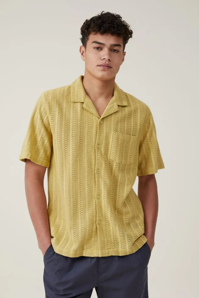 Cotton On Shirts and Polos Palma Short Sleeve Shirt Pale Lime Pattern 8211 Men