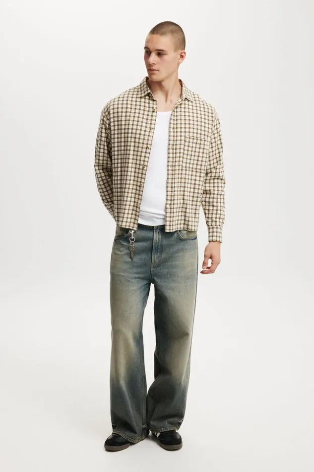 Cotton On Shirts and Polos Tribeca Long Sleeve Shirt Stone Mini Check 8211 Men Cotton On Shirts and Polos Tribeca Long Sleeve Shirt Stone Mini Check 8211 Men