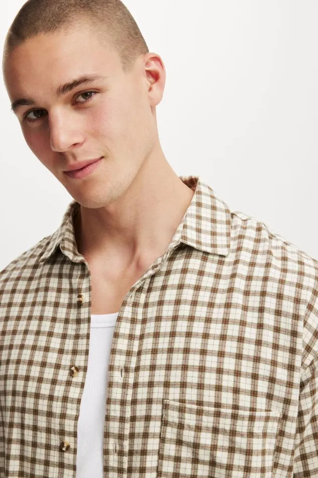 Cotton On Shirts and Polos Tribeca Long Sleeve Shirt Stone Mini Check 8211 Men Cotton On Shirts and Polos Tribeca Long Sleeve Shirt Stone Mini Check 8211 Men