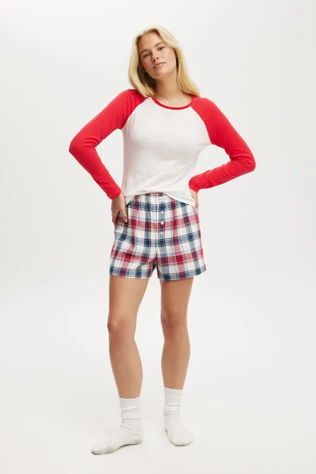 Cotton On Shorts Flannel Boyfriend Boxer Short Stephanie Check Blue 8211 Women