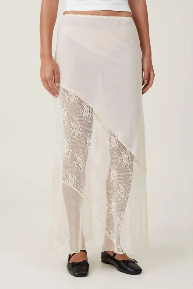Cotton On Skirts Lace Panel Maxi Skirt Coconut 8211 Women