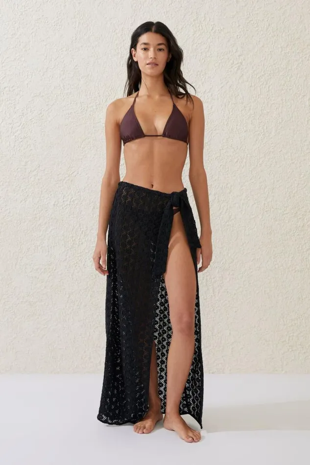 Cotton On Skirts Open Mesh Beach Sarong Wrap Skirt Blackcrochet 8211 Women