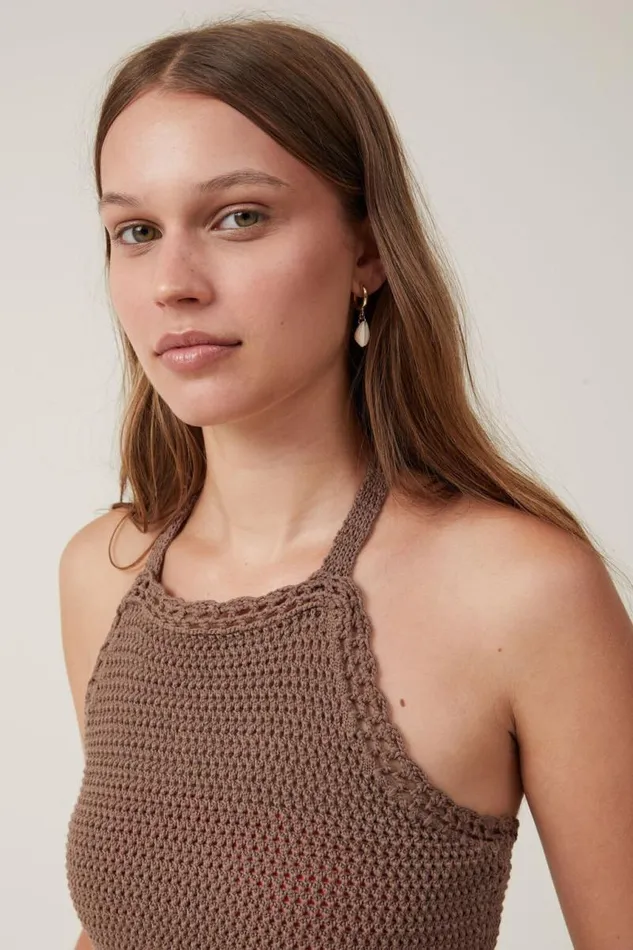 Cotton On SweatersandCardigans Crochet Scallop Halter Knit Mink Brown 8211 Women Cotton On SweatersandCardigans Crochet Scallop Halter Knit Mink Brown 8211 Women