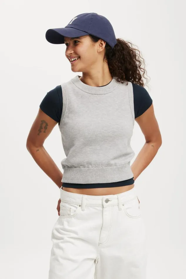 Cotton On SweatersandCardigans Everfine Crew Neck Vest Grey Shadow Marle 8211 Women