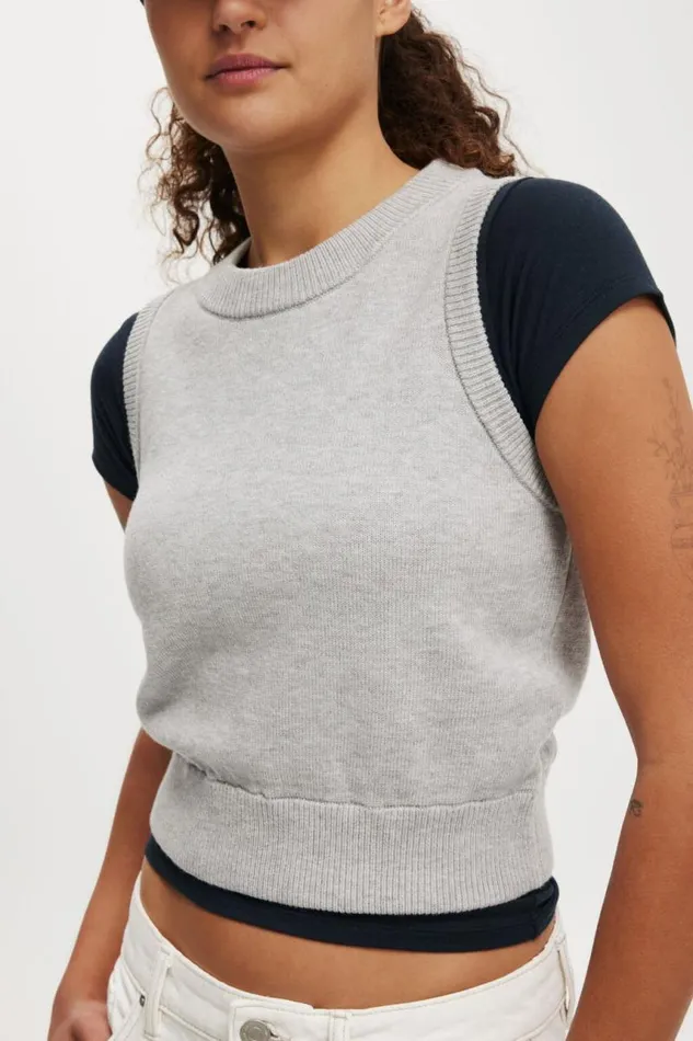 Cotton On SweatersandCardigans Everfine Crew Neck Vest Grey Shadow Marle 8211 Women Cotton On SweatersandCardigans Everfine Crew Neck Vest Grey Shadow Marle 8211 Women