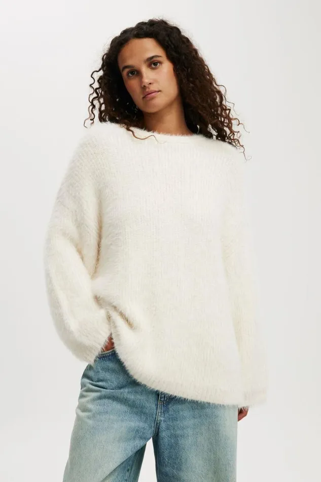 Cotton On SweatersandCardigans Faux Hair Rib Sweater Ecru 8211 Women