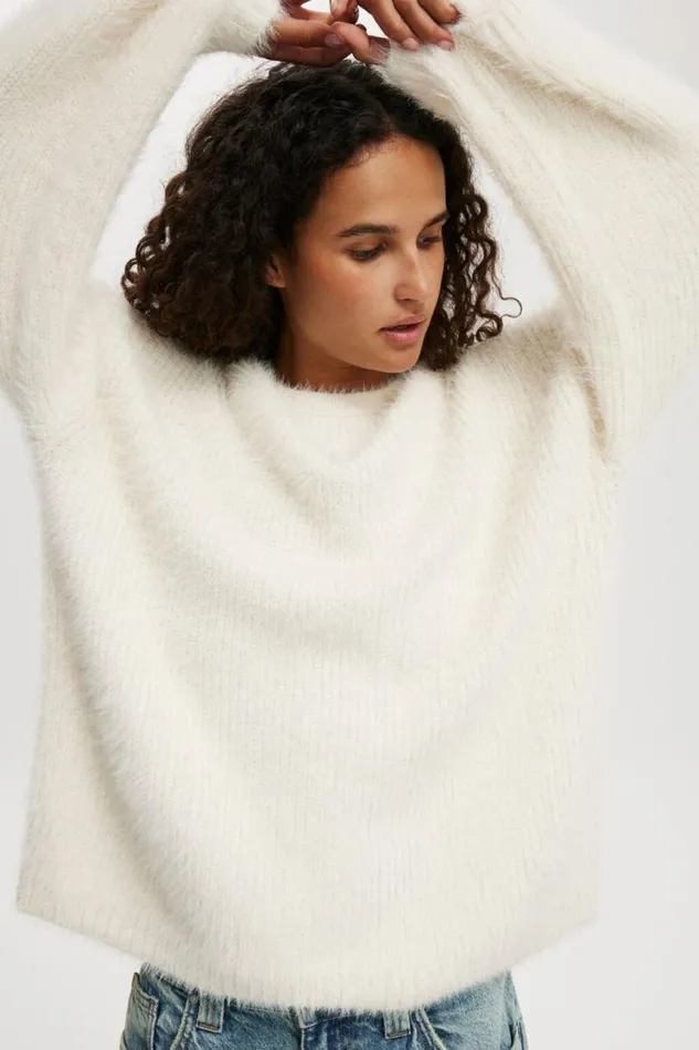 Cotton On SweatersandCardigans Faux Hair Rib Sweater Ecru 8211 Women
