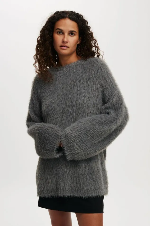 Cotton On SweatersandCardigans Faux Hair Rib Sweater Graphite 8211 Women