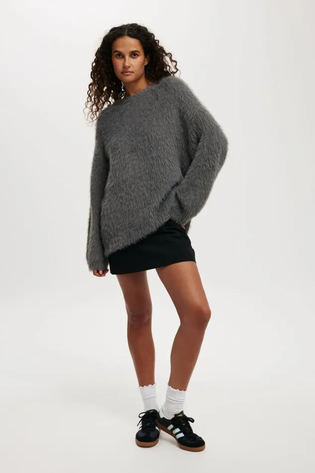 Cotton On SweatersandCardigans Faux Hair Rib Sweater Graphite 8211 Women