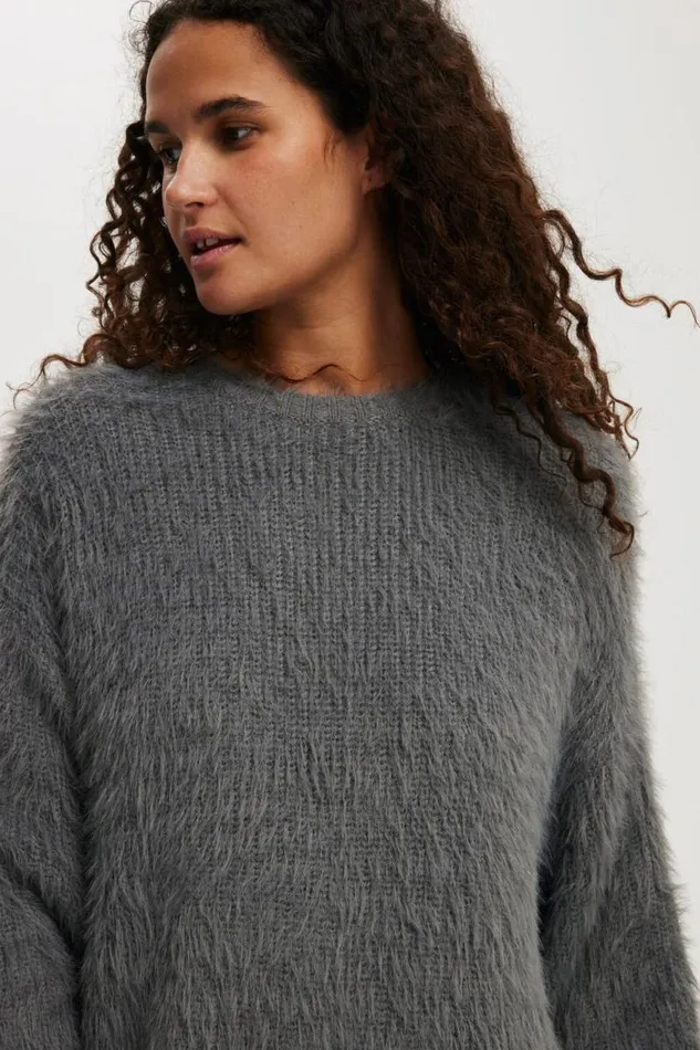 Cotton On SweatersandCardigans Faux Hair Rib Sweater Graphite 8211 Women