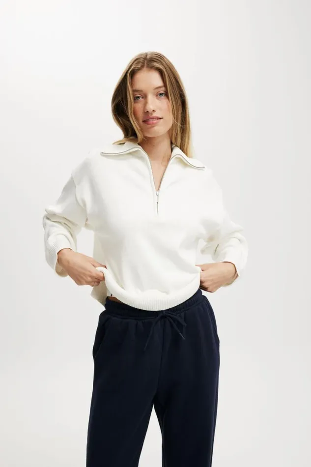 Cotton On SweatersandCardigans Preppy Half Zip Sweater White 8211 Women
