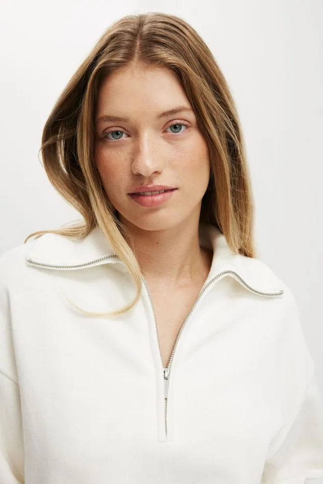 Cotton On SweatersandCardigans Preppy Half Zip Sweater White 8211 Women