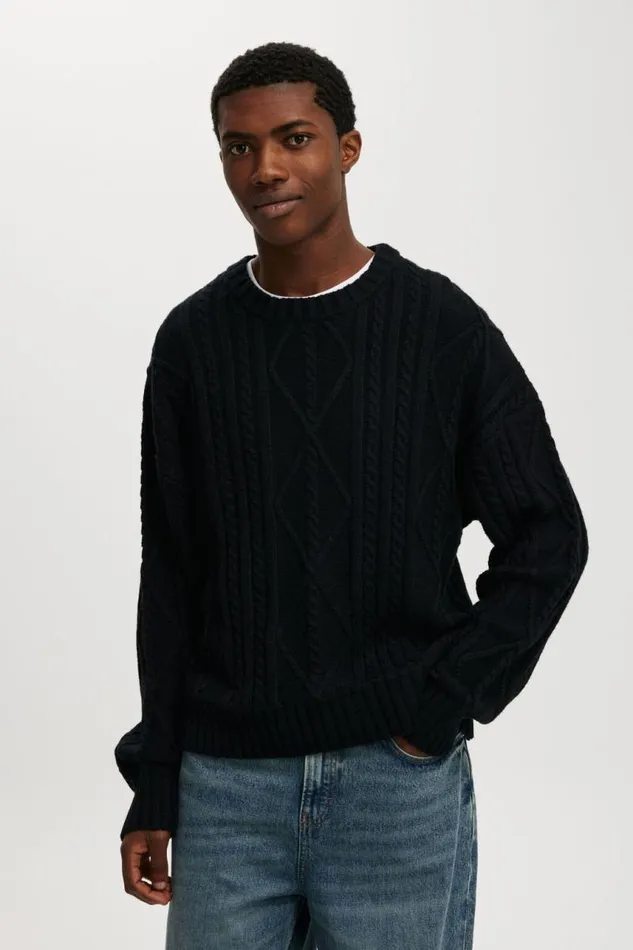 Cotton On Sweaters Cable Knit Crew Black Cable 8211 Men