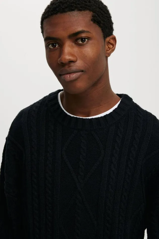 Cotton On Sweaters Cable Knit Crew Black Cable 8211 Men Cotton On Sweaters Cable Knit Crew Black Cable 8211 Men