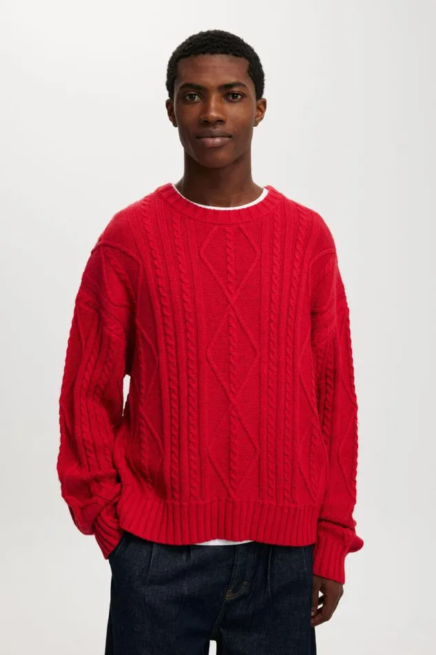 Cotton On Sweaters Cable Knit Crew Red Cable 8211 Men