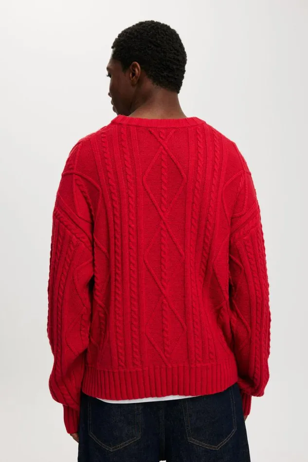 Cotton On Sweaters Cable Knit Crew Red Cable 8211 Men Cotton On Sweaters Cable Knit Crew Red Cable 8211 Men