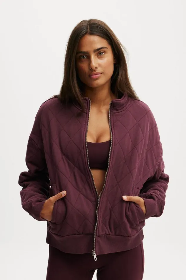 Cotton On SweatsandHoodies Active Quilted Zip Through Washed Dark Oak 8211 Women