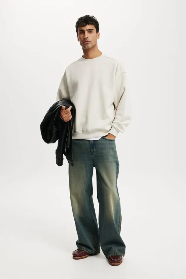 Cotton On Sweats and Hoodies Box Fit Crew Sweater Bone 8211 Men Cotton On Sweats and Hoodies Box Fit Crew Sweater Bone 8211 Men