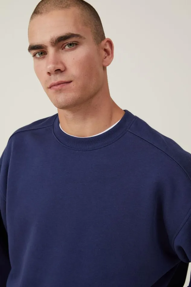 Cotton On Sweats and Hoodies Box Fit Crew Sweater Indigo 8211 Men Cotton On Sweats and Hoodies Box Fit Crew Sweater Indigo 8211 Men