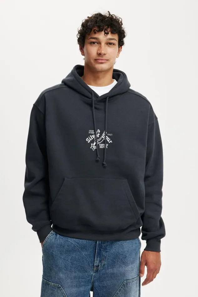 Cotton On Sweats and Hoodies Box Fit Graphic Hoodie Washed Blacksilver Spur 8211 Men