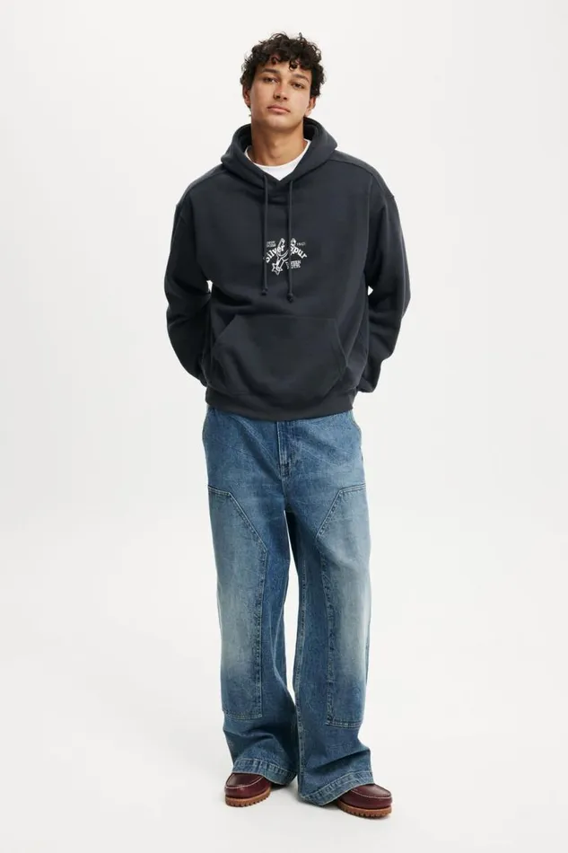 Cotton On Sweats and Hoodies Box Fit Graphic Hoodie Washed Blacksilver Spur 8211 Men Cotton On Sweats and Hoodies Box Fit Graphic Hoodie Washed Blacksilver Spur 8211 Men