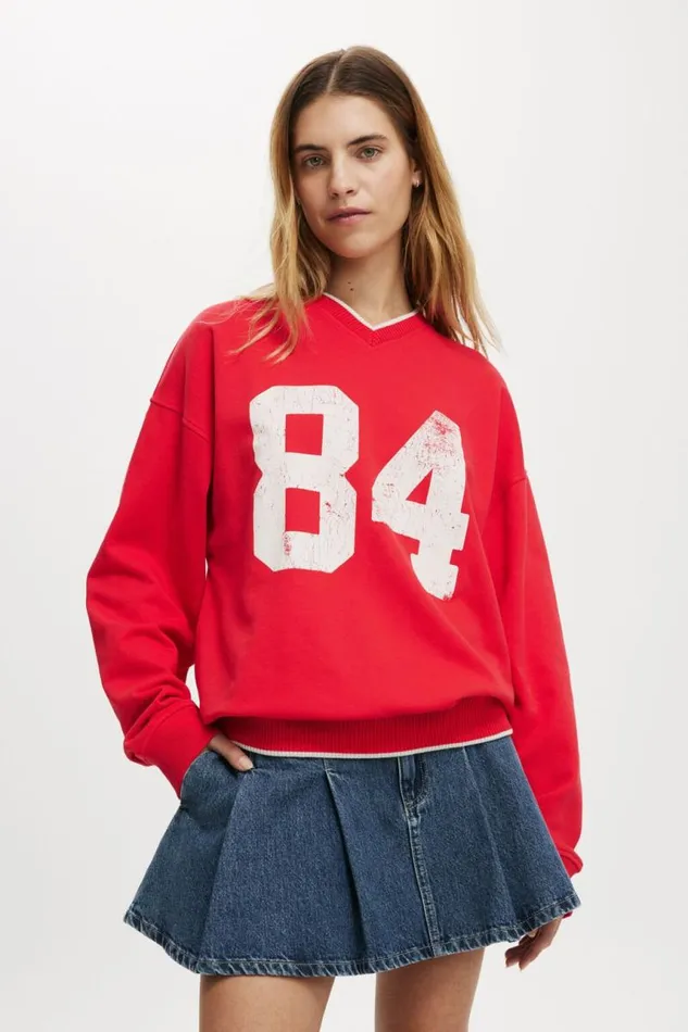 Cotton On SweatsandHoodies Classic Fleece Graphic V Neck Sweatshirt 84 Scarlet Red 8211 Women Cotton On SweatsandHoodies Classic Fleece Graphic V Neck Sweatshirt 84 Scarlet Red 8211 Women