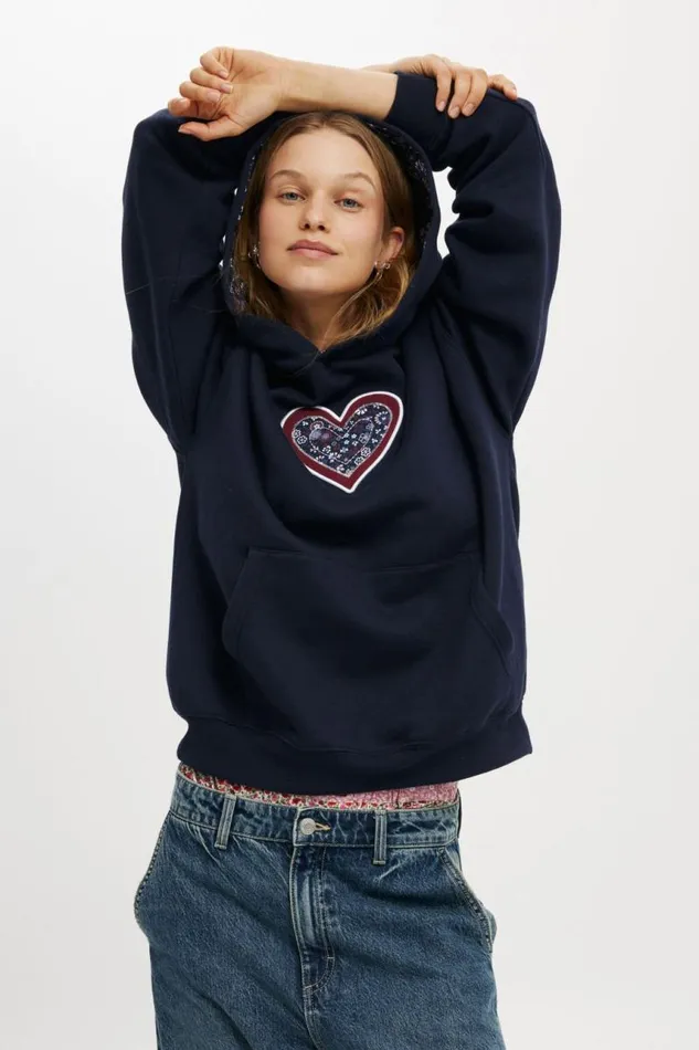Cotton On SweatsandHoodies Classic Hoodie With Liberty Fabric Graphic Heart Total Eclipse 8211 Women Cotton On SweatsandHoodies Classic Hoodie With Liberty Fabric Graphic Heart Total Eclipse 8211 Women