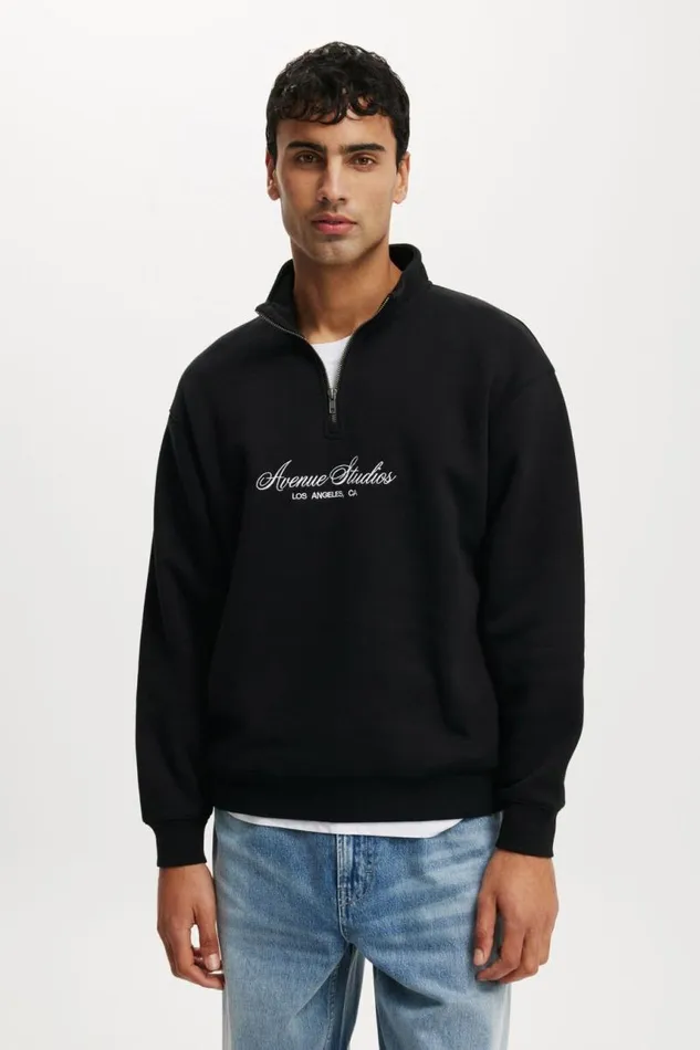 Cotton On Sweats and Hoodies Graphic 14 Zip Fleece Black Avenue Script 8211 Men