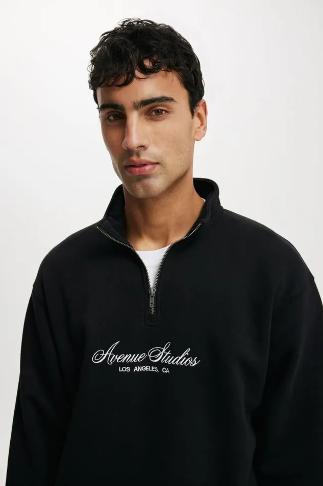 Cotton On Sweats and Hoodies Graphic 14 Zip Fleece Black Avenue Script 8211 Men Cotton On Sweats and Hoodies Graphic 14 Zip Fleece Black Avenue Script 8211 Men