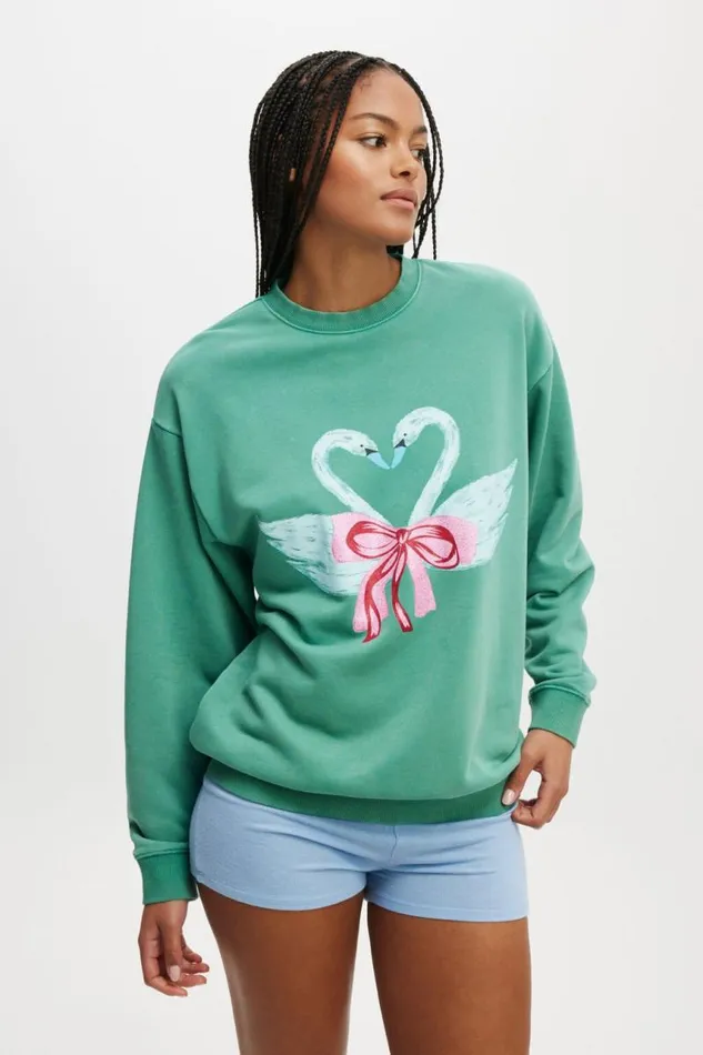 Cotton On SweatsandHoodies Novelty Sleep Fleece Bottle Green Swans 8211 Women