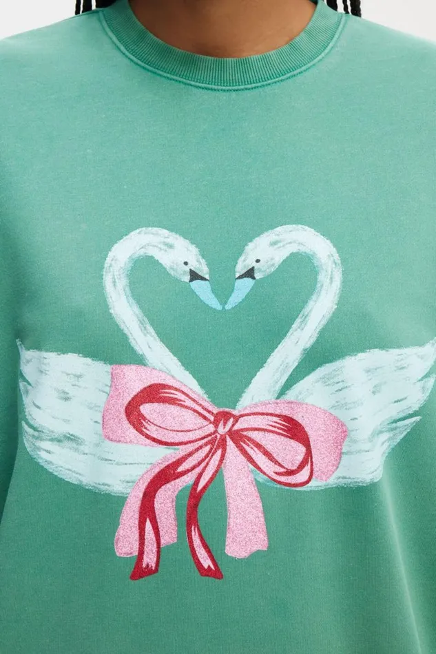 Cotton On SweatsandHoodies Novelty Sleep Fleece Bottle Green Swans 8211 Women Cotton On SweatsandHoodies Novelty Sleep Fleece Bottle Green Swans 8211 Women