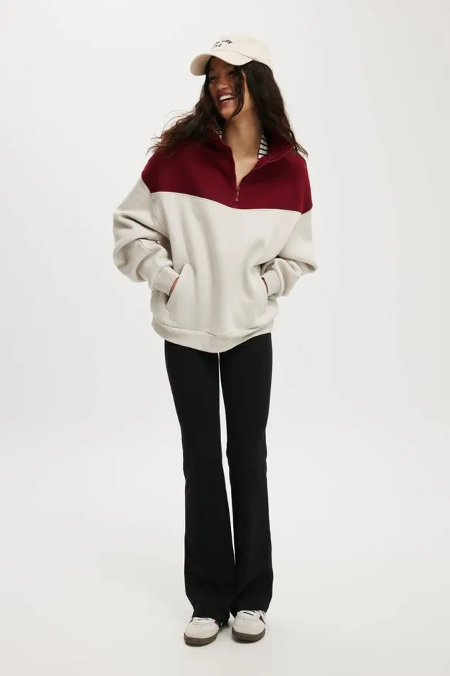 Cotton On SweatsandHoodies Panelled Quarter Zip Sweat Sangria Light Stone 8211 Women Cotton On SweatsandHoodies Panelled Quarter Zip Sweat Sangria Light Stone 8211 Women