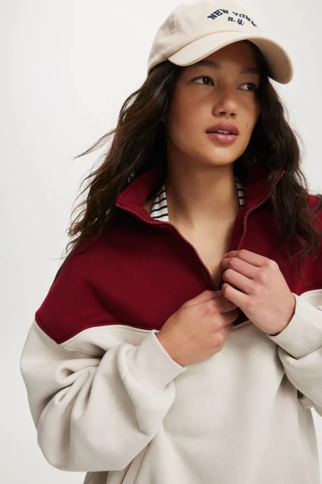 Cotton On SweatsandHoodies Panelled Quarter Zip Sweat Sangria Light Stone 8211 Women Cotton On SweatsandHoodies Panelled Quarter Zip Sweat Sangria Light Stone 8211 Women