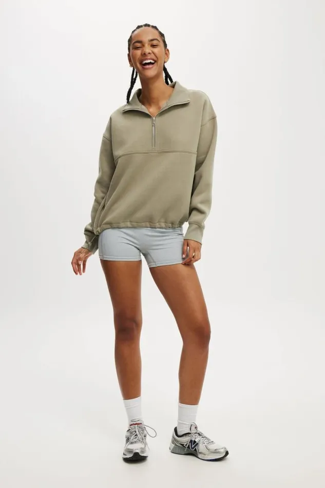 Cotton On SweatsandHoodies Plush Essential Half Zip Jumper Dusty Khaki 8211 Women Cotton On SweatsandHoodies Plush Essential Half Zip Jumper Dusty Khaki 8211 Women