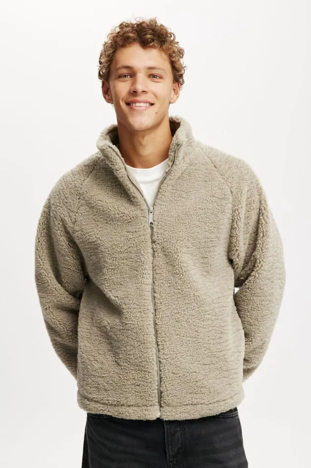 Cotton On Sweats and Hoodies Teddy Zip Through Jacket Dried Fig 8211 Men