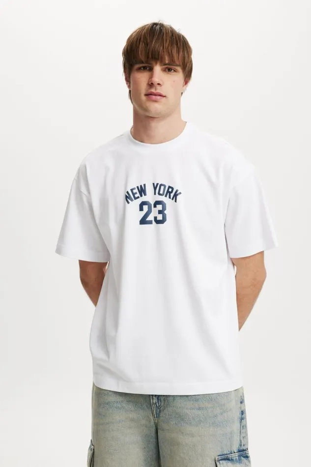 Cotton On Tees and Tanks Box Fit College TShirt Whitenew York 23 Navy 8211 Men