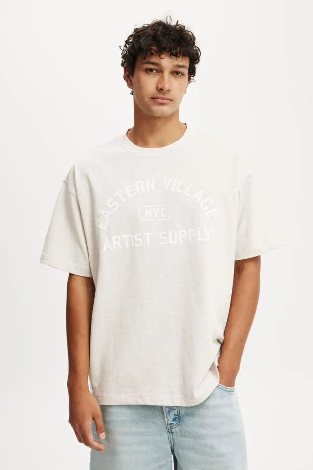 Cotton On Tees and Tanks Box Fit Graphic TShirt Oatmeal Marleeastern Village 8211 Men