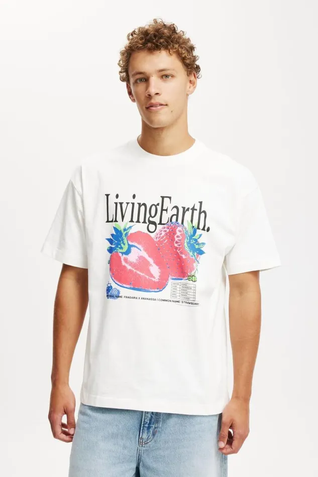 Cotton On Tees and Tanks Box Fit Graphic TShirt Vintage Whiteliving Earth 8211 Men