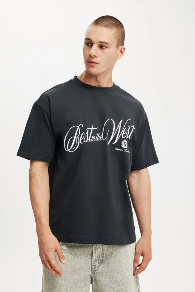 Cotton On Tees and Tanks Box Fit Graphic TShirt Washed Blackbest In The West 8211 Men