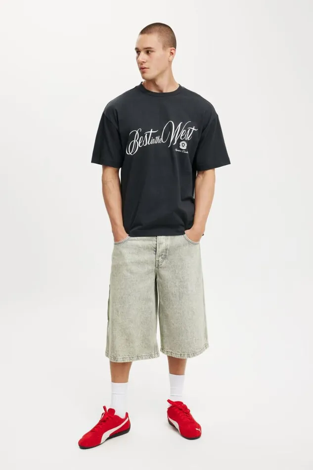 Cotton On Tees and Tanks Box Fit Graphic TShirt Washed Blackbest In The West 8211 Men Cotton On Tees and Tanks Box Fit Graphic TShirt Washed Blackbest In The West 8211 Men