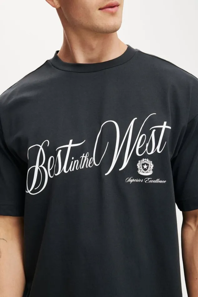 Cotton On Tees and Tanks Box Fit Graphic TShirt Washed Blackbest In The West 8211 Men Cotton On Tees and Tanks Box Fit Graphic TShirt Washed Blackbest In The West 8211 Men