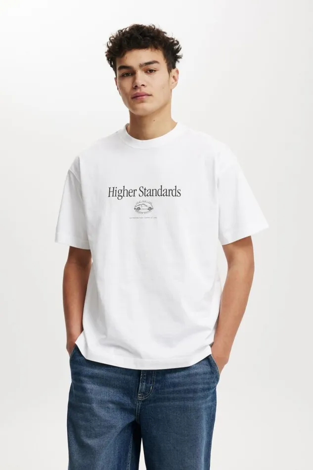 Cotton On Tees and Tanks Box Fit Graphic TShirt Whitehigher Standards 8211 Men