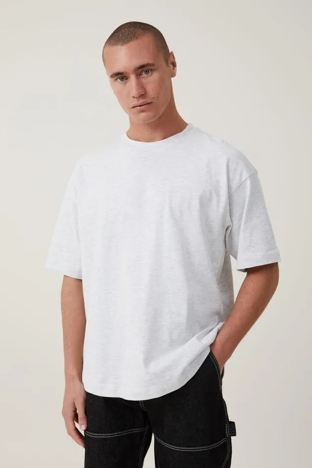 Cotton On Tees and Tanks Box Fit Scooped Hem TShirt White Marle 8211 Men