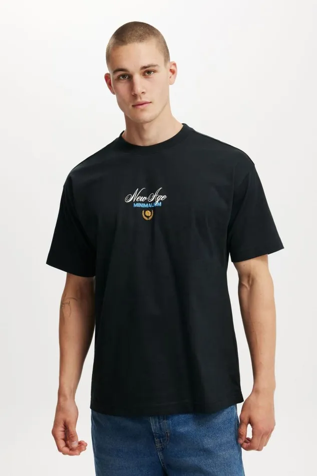 Cotton On Tees and Tanks Box Fit Text TShirt Blacknew Age Blue 8211 Men