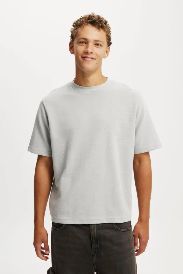 Cotton On Tees and Tanks Cropped Fit Textured TShirt Overcast Grey Texture 8211 Men