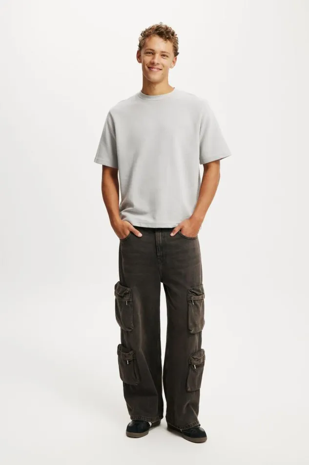 Cotton On Tees and Tanks Cropped Fit Textured TShirt Overcast Grey Texture 8211 Men Cotton On Tees and Tanks Cropped Fit Textured TShirt Overcast Grey Texture 8211 Men
