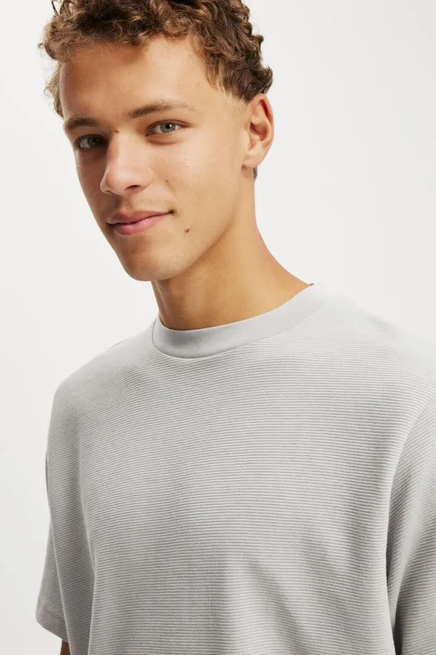 Cotton On Tees and Tanks Cropped Fit Textured TShirt Overcast Grey Texture 8211 Men Cotton On Tees and Tanks Cropped Fit Textured TShirt Overcast Grey Texture 8211 Men