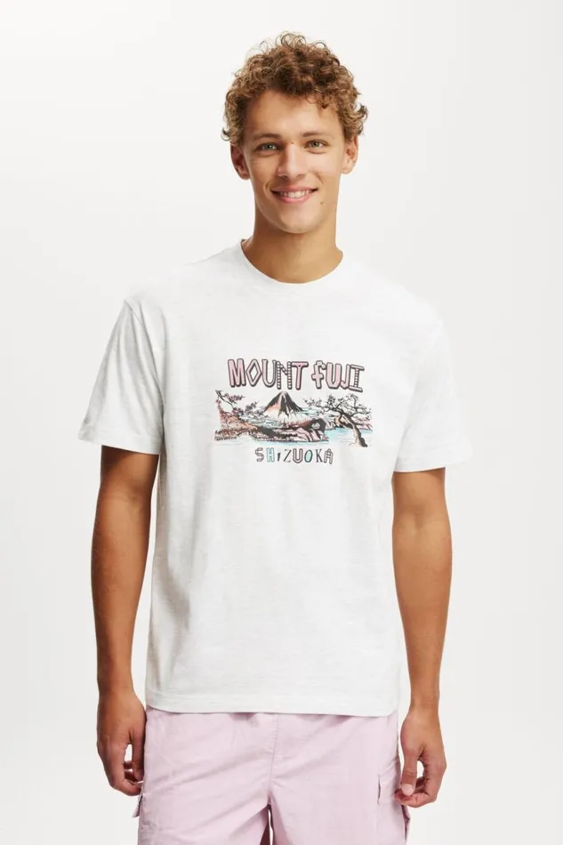 Cotton On Tees and Tanks Loose Fit Art TShirt White Marlemount Fuji 8211 Men